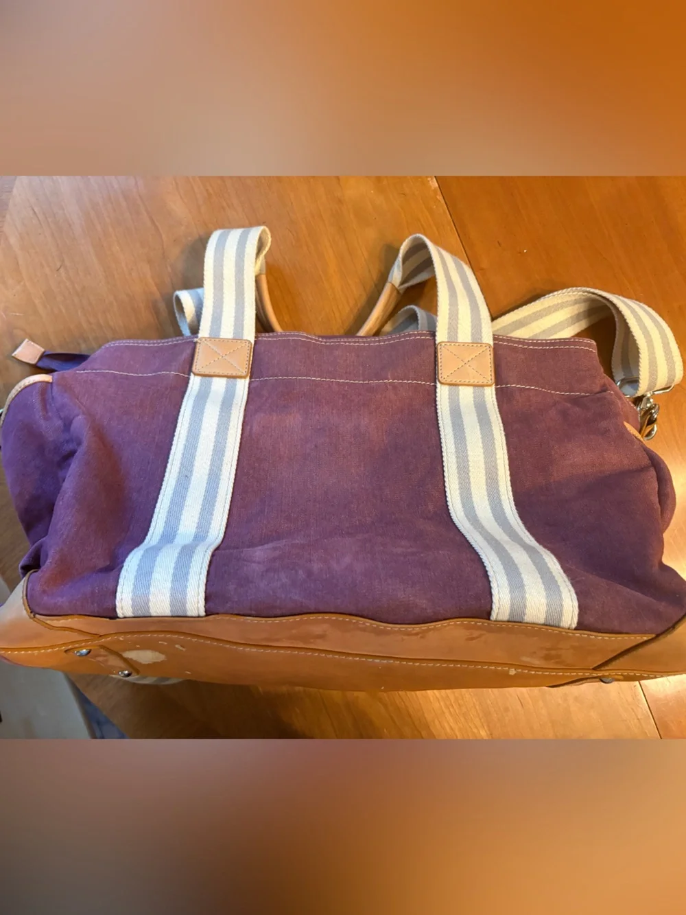 Pottery Barn Kids Light Purple/Plum Canvas Baby Bag with Navy Stripe Lining